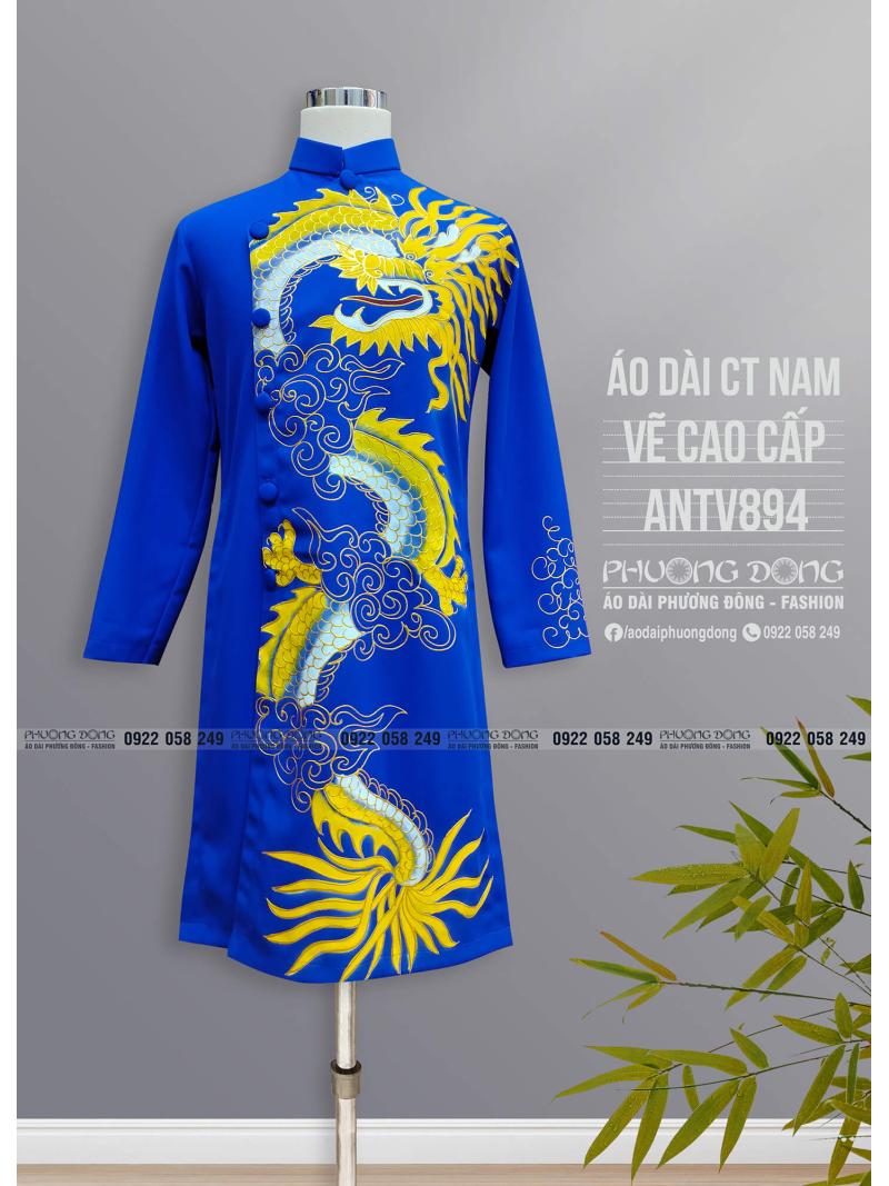 Áo Dài Cách Tân Nam Vẽ Màu Acrylic ANTV894